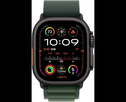 Apple Watch Ultra 2 GPS + Cellular 49mm Black Titanium Case with Dark Green Alpine Loop - Medium