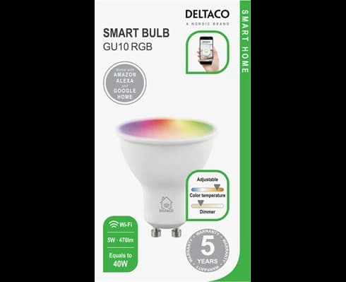 Deltaco Smart GU10 RGB Dimbar 5W Wi-Fi 2700K-6500K