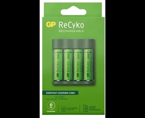 GP ReCyko Everyday-batteriladdare B421 (USB), inkl. 4 stk. AA 2100mAh NiMH-batterier