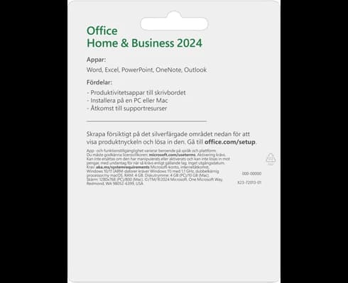 Microsoft Office Home and Business 2024 Swedish EuroZone 1 License Medialess