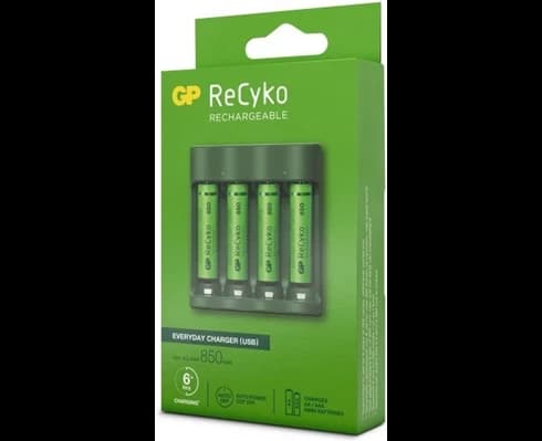 GP ReCyko Everyday-batteriladdare B421 (USB), inkl. 4 stk. AAA 850mAh NiMH-batterier