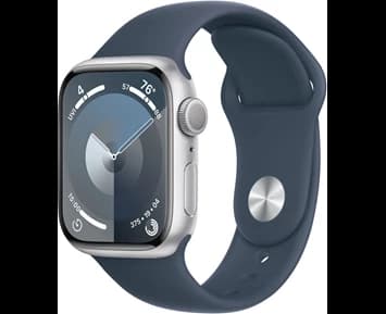 Apple Watch Series 9 GPS 45mm Silver Aluminium Case with Storm Blue Sport Band - M/L