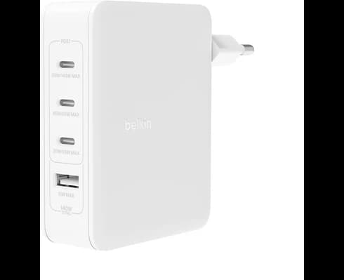 Belkin 140W GaN laddare med 3 USB-C, 1 USB-A port, Vit