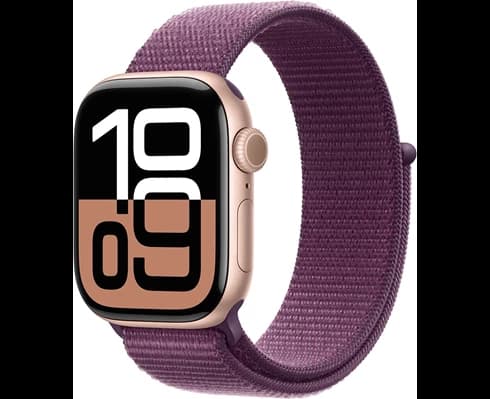 Apple Watch Series 10 GPS 42mm Rose Gold Aluminium Case with Plum Sport Loop