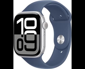 Apple Watch Series 10 GPS 46mm Silver Aluminium Case with Denim Sport Band - M/L